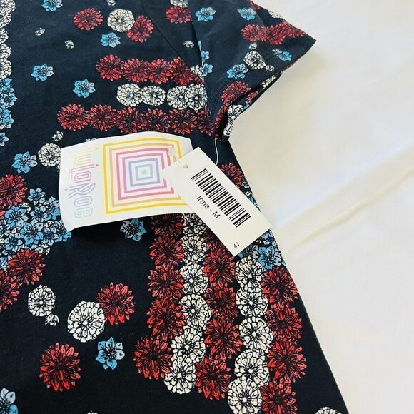 Lularoe Irma Tunic Shirt M Colorful Patriotic Americana Floral US Flags NWT 0716 - Picture 3 of 6
